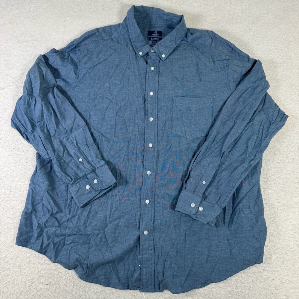 George Button Down Shirt Mens 3XL Blue Excellent Classic Fit Long Sleeve Stretch